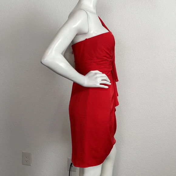BCBGMaxAzria Jewel Red Palais Romantic One Shoulder Preppy Mini Dress Size 8 - Picture 7 of 11